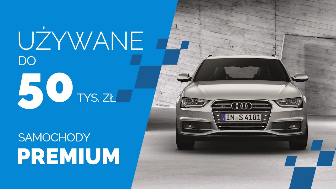 zdjęcie ilustrujące do tematu auta używane premium do 50 tys, przód srebrnego Audi A4 B8 stojącego na tle betonowej ściany